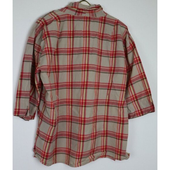 WOMEN'S BEIGE & PINK PLAID BUTTON-UP TOP - LISA DEE - SIZE 2X - Picture 2 of 3
